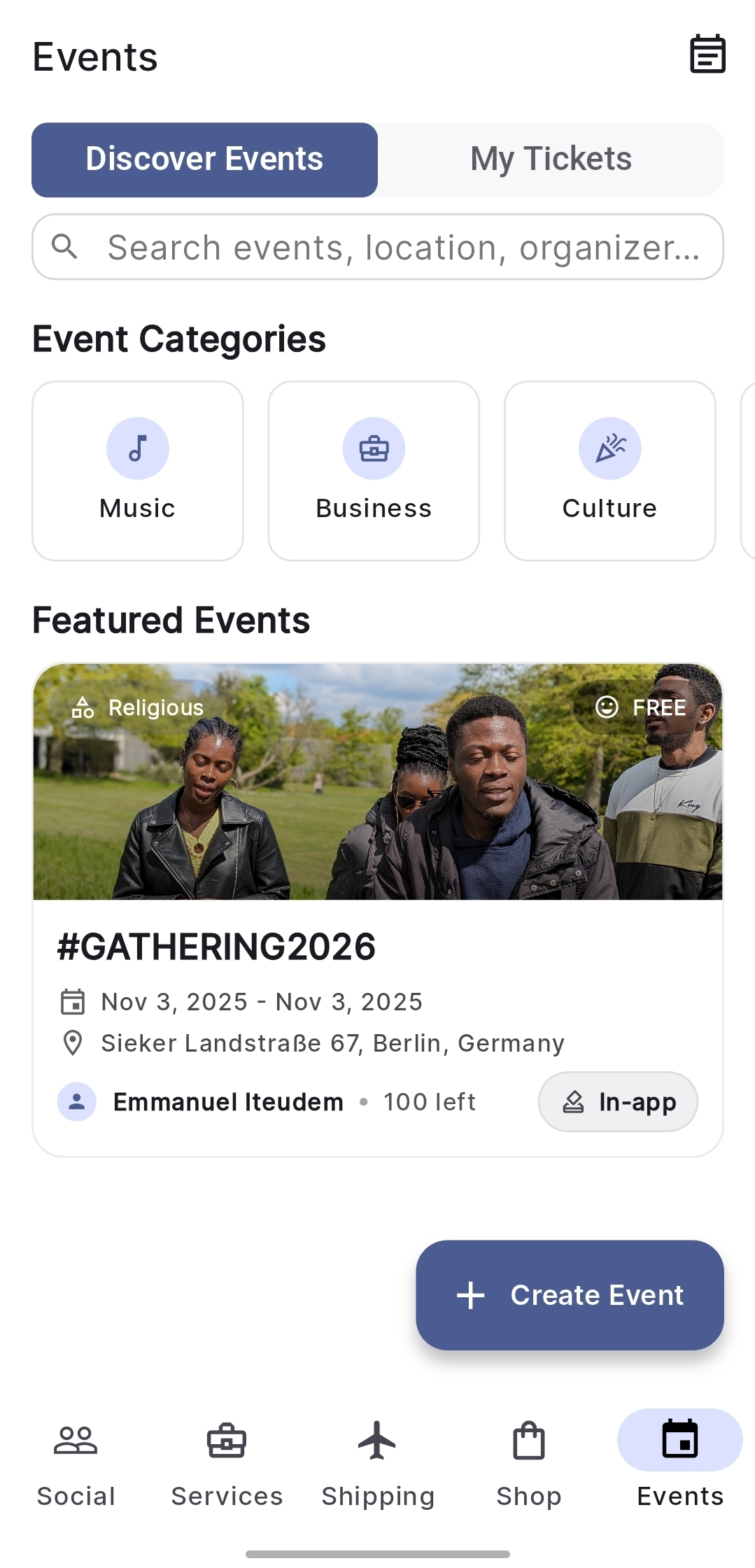 Events hub on Medueti