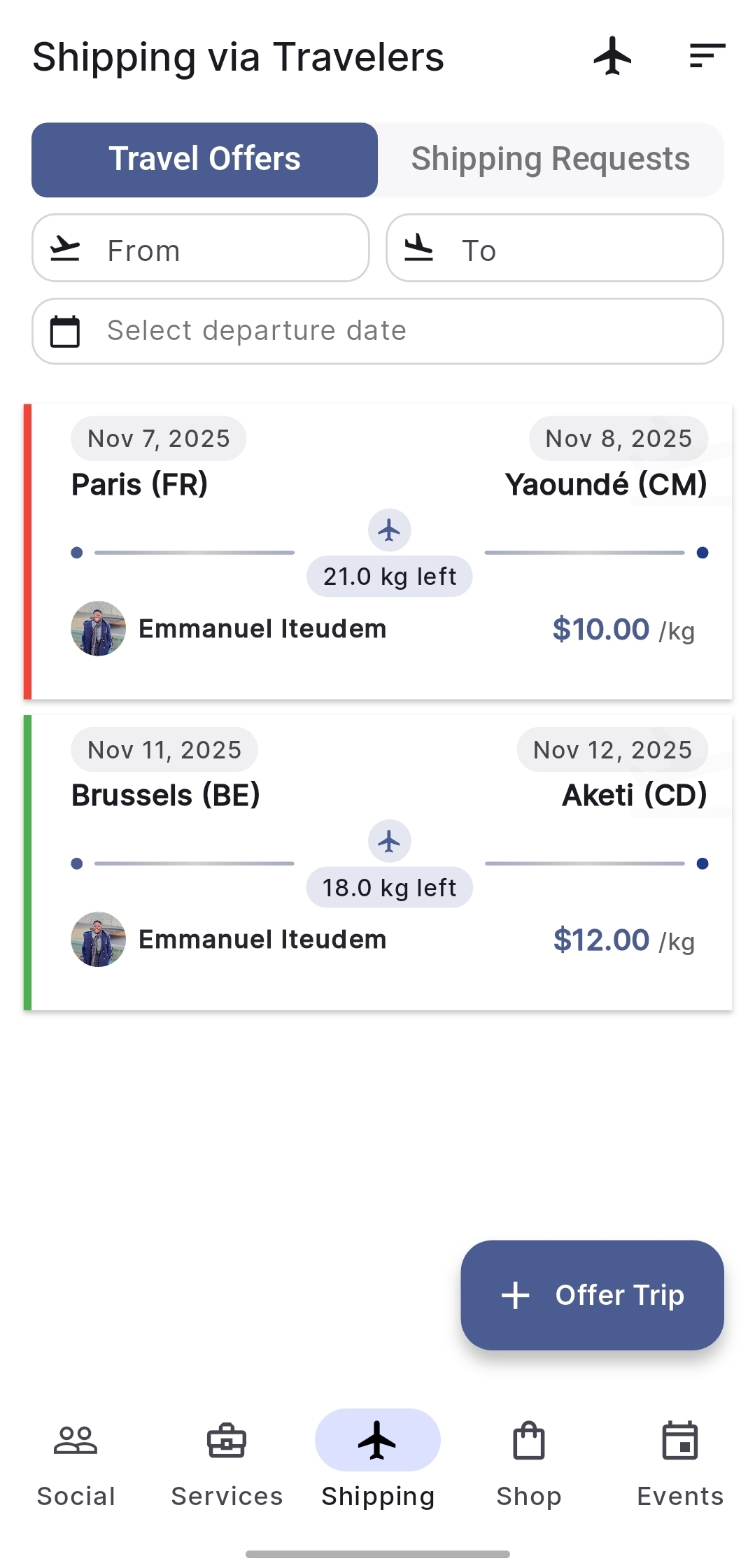 Package shipping on Medueti